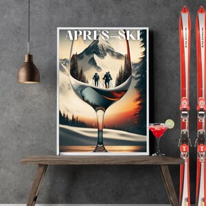 Après ski wall art winter landscape print for ski lovers mountain cabin decor digital skiing artwork printable adventure poster