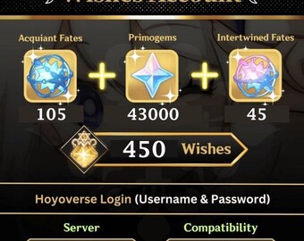 EU Instant Delivery | Europe Server | 43000 Primogems | 46 Intertwined+105 Acquaint Fates | Genshin Impact Farmed AR50