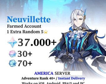 America Server | Neuvillette+37000 Primogems | 39 Intertwined+76 Acquaint Fates | Genshin Impact NA Farmed AR49