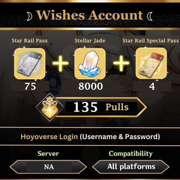 Honkai Star Rail Account America Server | 8000 Stellar Jade | 75 Star Rail Pass + 4 Star Rail Special Pass | LV25+ | NA Instant Delivery