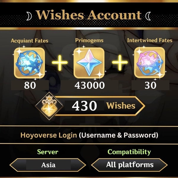 Genshin Account Asia Server | 43000 Primogems | 30 Intertwined+80 Acquaint Fates | Farmed AR50