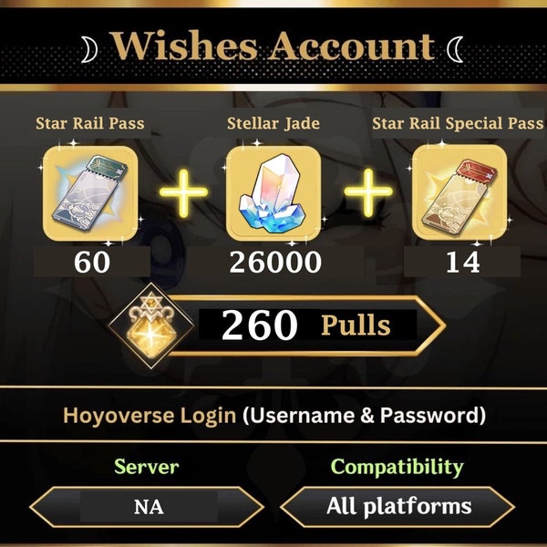 Honkai Star Rail Account NA America Server | 26000 Stellar Jade | 60 Star Rail Pass + 14 Star Rail Special Pass | LV43+