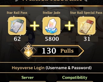 Honkai Star Rail Account EU Server | 5800 Stellar Jade | 60 Star Rail Pass + 30 Star Rail Special Pass | LV25+