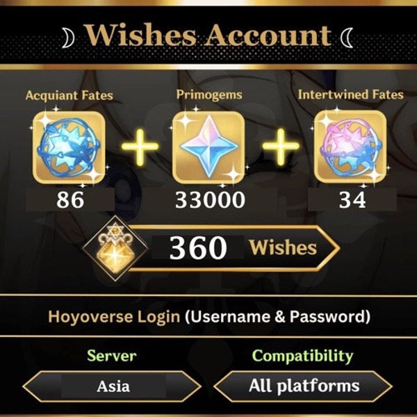 Serveur Asie Genshin Account | 33000 Primogems | 34 destins entrelacés + 86 connaissances | AR47 d'élevage