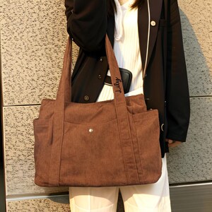 Embroidered Corduroy Fashion Daily Shoulder Bag,Personalized School Bag,Shoulder Bag With Name,Large Capacity Handbag,Gift for Mom