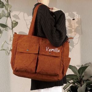 Gestickte Cord täglichen Umhängetasche mit mehreren Taschen, personalisierte Schultasche, Schultertasche mit Namen, Handtasche mit großer Kapazität, Geschenk für Mama