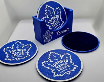 Set of 4 Coasters Toronto Maple Leafs NHL Hockey Decor Customizable - Coaster Holder in Option