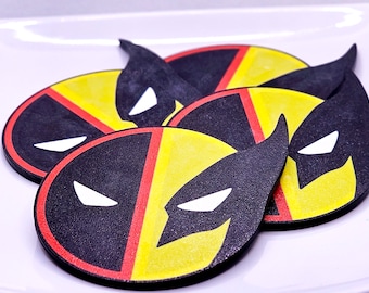 Pack of 4 Deadpool and Wolverine Coasters - Heat Resistant & Durable, Fan Art Movie Decor - Coaster Holder in Option