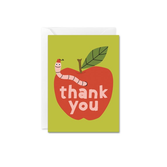 Buy Thank You Teacher Apple Worm Cute Mini Card Gift Enclosure Card, Funny  Wormy Apple Card, Cute Thanks Card, Thank You Card Online in India 