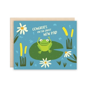 Jolie carte de voeux nénuphar neuve pour pendaison de crémaillère, adorable grenouille neuve, jolie carte nouvelle maison, nouvelle carte appartement