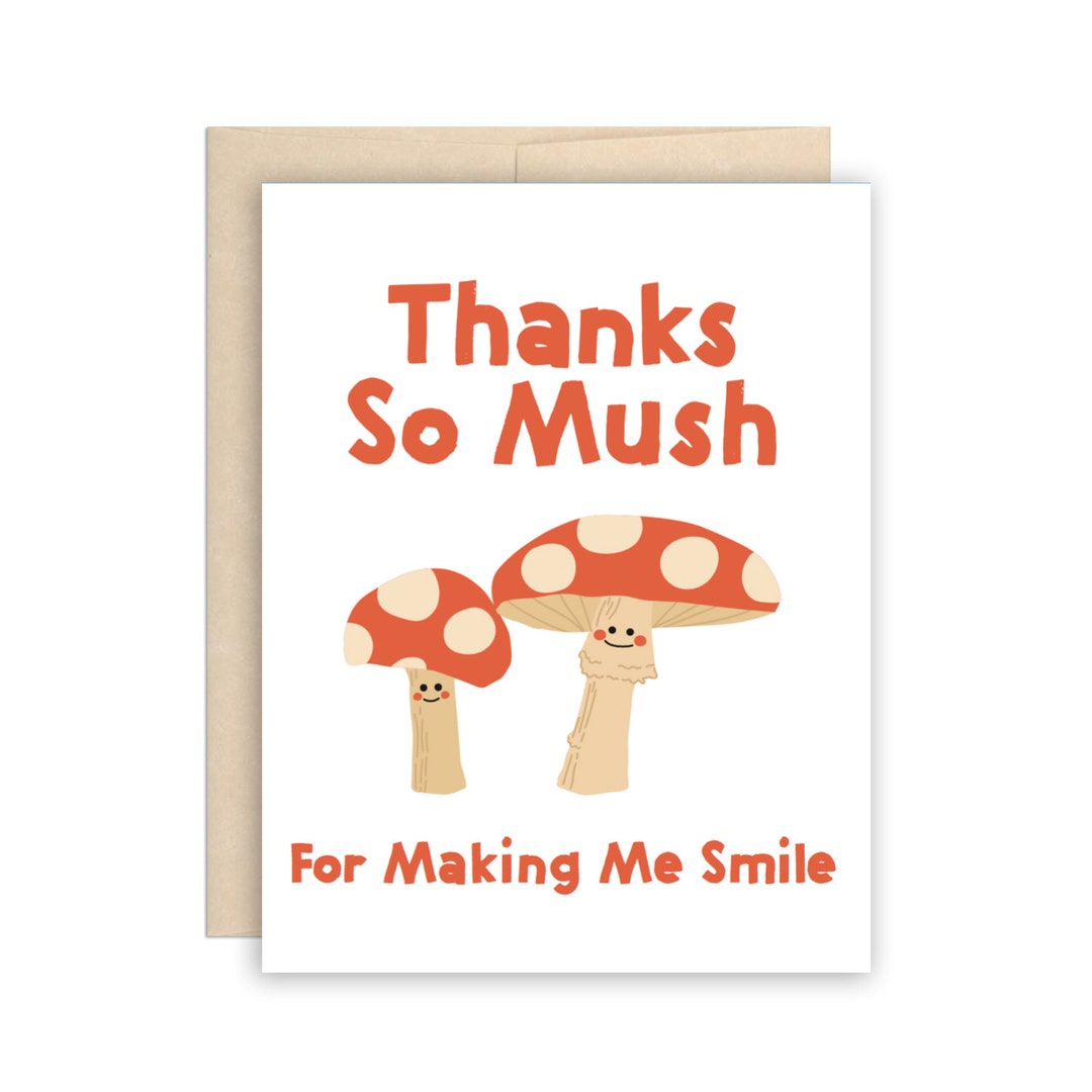 Smiles Mushroom Thanks Card Thank You Greeting Card Cute Etsy