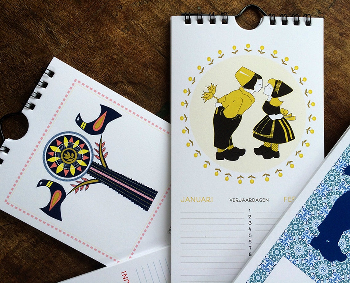 Birthday Calendar Perpetual Calendar Dutch Calendar Folk Etsy
