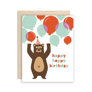 Divertente biglietto di compleanno con orso e palloncini - biglietto di compleanno per bambini, biglietto per festa di compleanno per bambini, biglietto per ragazzi, biglietto per bambini, biglietto di compleanno per bambini