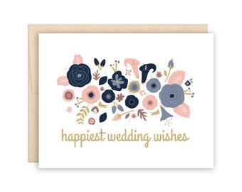 Floral Wedding, Congratulations - Garden Bouquet - Wedding Wishes Greeting Card, happy couple card, friend wedding card, family wedding card