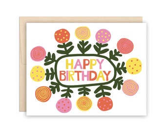 Happy Birthday Flowers Greeting Card - Floral Birthday Card, Garden Birthday Card