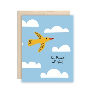 Si fier de vous Yellow Bird Félicitations Carte de voeux, Remise des diplômes, Nouvel emploi, Carte de tous les jours, Promotion, Ciel bleu