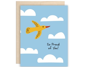 So Proud of You Yellow Bird Congrats Greeting Card, Graduation, New Job, Everyday Card, Promotion, Blue Sky