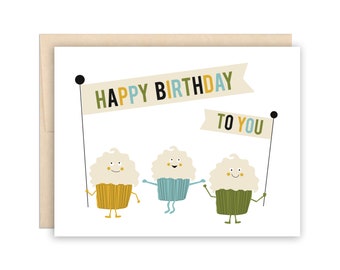 Funny Cupcake Cute Birthday Card - Cupcake Parade - card for her, card for him, cupcake lover card, coworker card, sweet birthday