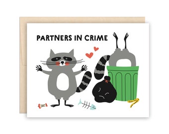 Cute Partners in Crime Raccoons Card, Cute Anniversary Card, Dating Relationship Card, Valentine Card, Trash Pandas, Funny Relationship Card