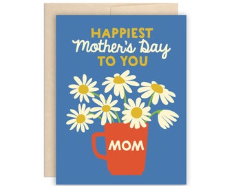 Cute Mom Mug Daisy Mother's Day Card  Greeting Card Mom Card Mother's Day Gift Card