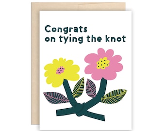 Flower Tie The Knot Wedding Card, Fun Floral Wedding Congrats, Wedding Wishes Greeting Card, Happy Couple, Friend Wedding, Cute Wedding