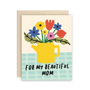 Teapot Vase Flower Mom Mother's Day Card, Sweet Greeting Card Mum Card, Cute Card, Floral Bouquet Everyday Mom Card