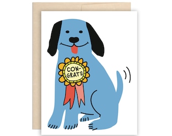 Big Blue Dog Congratulazioni biglietto di auguri, laurea, nuovo lavoro, carta di tutti i giorni, promozione, carta cane carino, buona carta cane