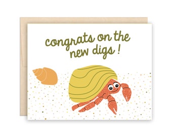 Hermit Crab New Home Card, Funny New Digs Housewarming Greeting Card, Cute Moving Card, Cute New House Card, New Apartment Card