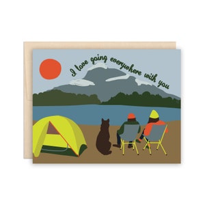 Camping Paar mit Hund, süße Jubiläumskarte, Dating Beziehungskarte, Naturliebhaber, Valentinstag, Wildnis Liebeskarte