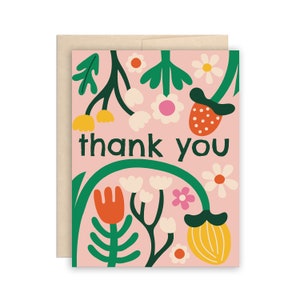 Carte de voeux fleurs merci, carte jardin floral magique, carte fleurs gaies, carte de remerciement colorée, carte jardin de remerciements