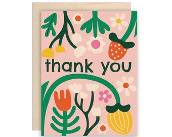 Thank You Flowers Greeting Card, Magic Floral Garden Card, Cheerful Flowers Card, Colorful Thank You Card, Thanks Garden Card