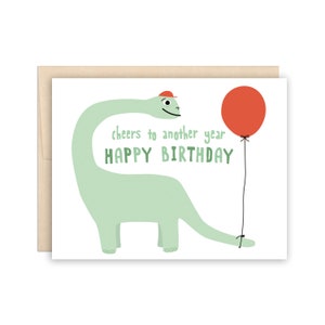 Cute Dinosaur Birthday Card - Cheers to Another Year Happy Birthday - Card for Boy or Girl - Dinosaur Lover Birthday Card