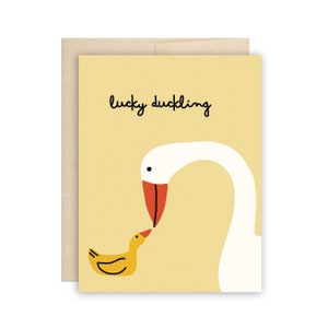 Carte de naissance pour nouveau-né canard porte-bonheur, carte d'arrivée de bébé, carte de baby shower, canard porte-bonheur, jolie carte de voeux pour nouveau bébé