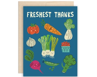 Freshest Thanks Vegetable Greeting Card, Thank You Happy Veggie Faces Farmer's Market Card, Cute Thank You Card, Cheerful Card