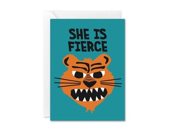 SALE - MINI ENCLOSURE card Tiger Face, She is Fierce Mini Card, Gift Enclosure Card, Mother's Day, Mom Card, bff card, Friendship, Sister