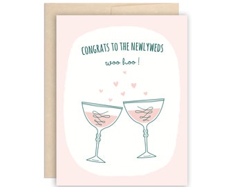 Wedding Congratulations Card: Pink Champagne Toast, Newlyweds