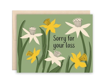 Daffodil Sympathy Card Sorry For Your Loss Card Condolence Card Sympathy Greeting Card At Peace Card Compassion Card Condolences Card Simple