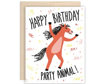 Party Animal Horse Happy Birthday Card - Funny Birthday Card, Party Horse
