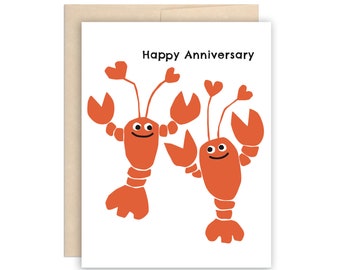 Cute Lobster Happy Anniversary Greeting Card, Card for Wife, Card for Husband, Romantic, Cute, Funny Anniversary Card, Nautical Card