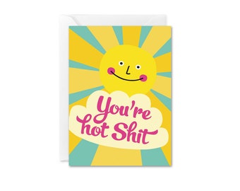 SALE - MINI ENCLOSURE card, Sunshine Rays Hot Sh*t Mini Enclosure Card, Fun All-Occasion Tiny Card, Birthday Gift Enclosure, Funny Mini Card