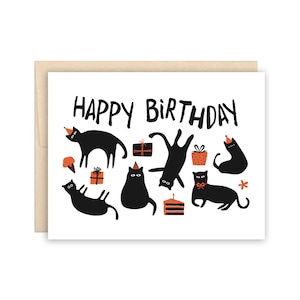 Black Cat Party Funny Birthday Card, Kittens Cats in Party Hats Greeting Card, cat lovers card, card for her, black cat card, cat lady card