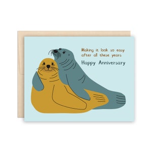 Carte de voeux joyeux anniversaire lions de mer - Pour avoir l'air si facile après toutes ces années, carte d'anniversaire mignonne et amusante, carte nautique