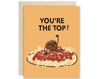 Cute Top Meatball Greeting Card, Spaghetti & Meatball Card, Pasta Card, Graduation, New Job, Funny Everyday Card