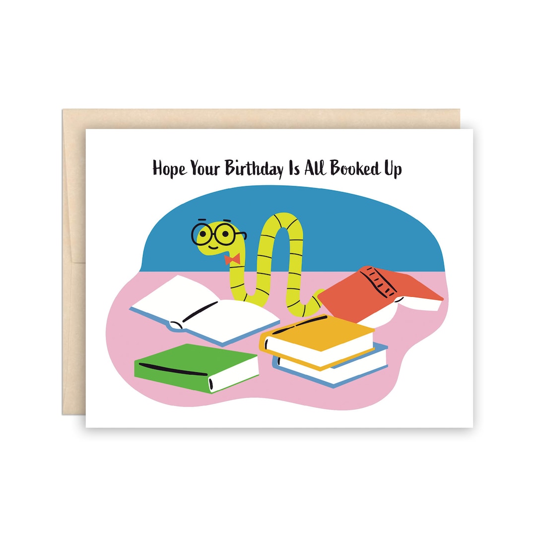 Cute Bookworm Birthday Card Reading Birthday Card Book Lover - Etsy
