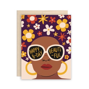 Bloem afro mooie verjaardagskaart, verjaardagskaart vriendin, coole meid verjaardag, fijne verjaardag mooie kaart, BFF verjaardag, zonnebril