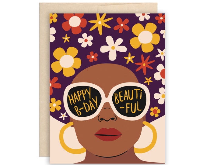 Flower Afro Beautiful Birthday Card, Girlfriend Birthday Card, Cool