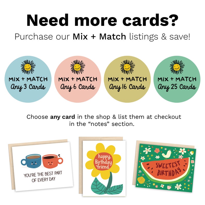 Need more cards? purchase our mix & match listings and save!