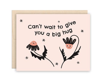 Cute Big Hug Card, Faraway Friends & Family Card, Miss You Card, Long Distance Relationship, Flower Card