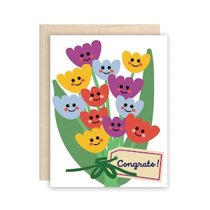 Cute Congrats Tulip Bouquet Greeting Card, Congrats Graduation, New Job, Retirement, New Baby, Wedding, Engagement, Everyday