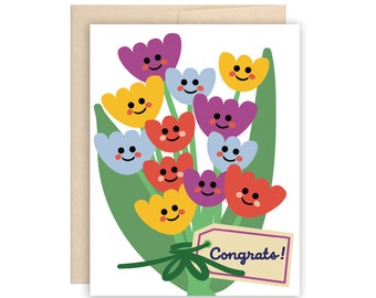 Cute Congrats Tulip Bouquet Greeting Card, Congrats Graduation, New Job, Retirement, New Baby, Wedding, Engagement, Everyday